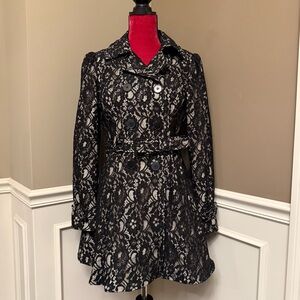 Bebe Black Lace Belted Jacket with Corset Back